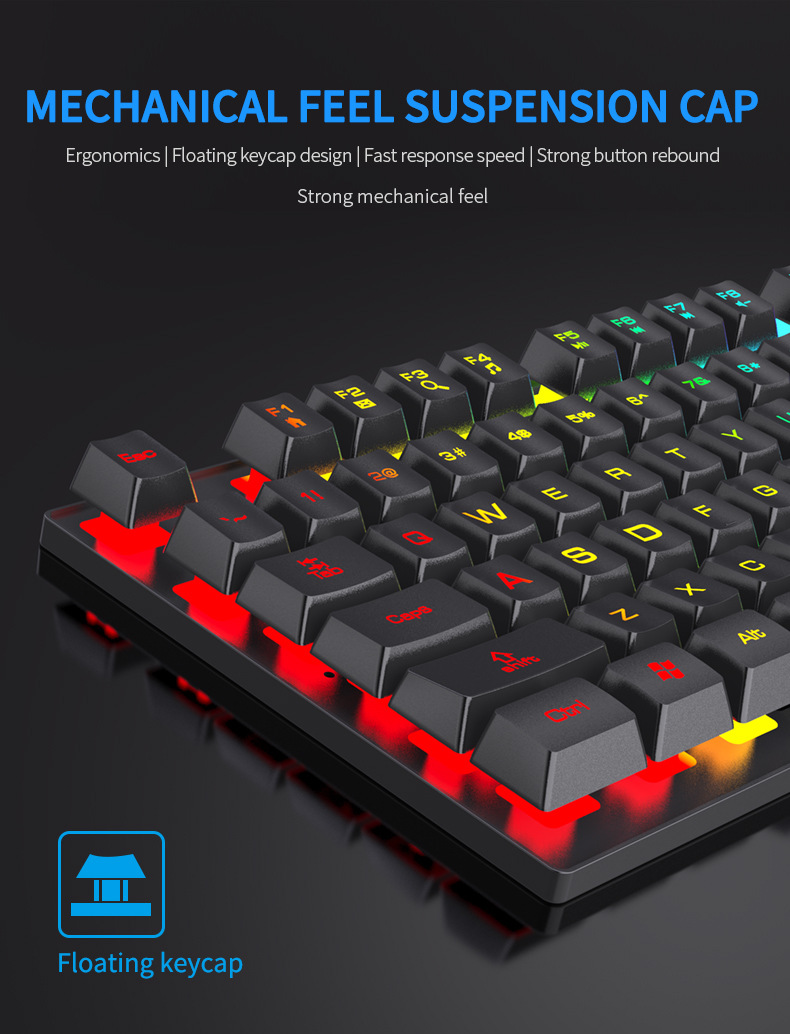 Keyboard Mouse Bundle Gaming - คีย์บอร์ดกลไกแบบมีไฟแบ็คไลท์ 104 ปุ่ม คีย์บอร์ดเกมมิ่งแบบมีสาย กันน้ำ พร้อมชุดคีย์บอร์ดและเมาส์เรืองแสงสำหรับเกมเมอร์