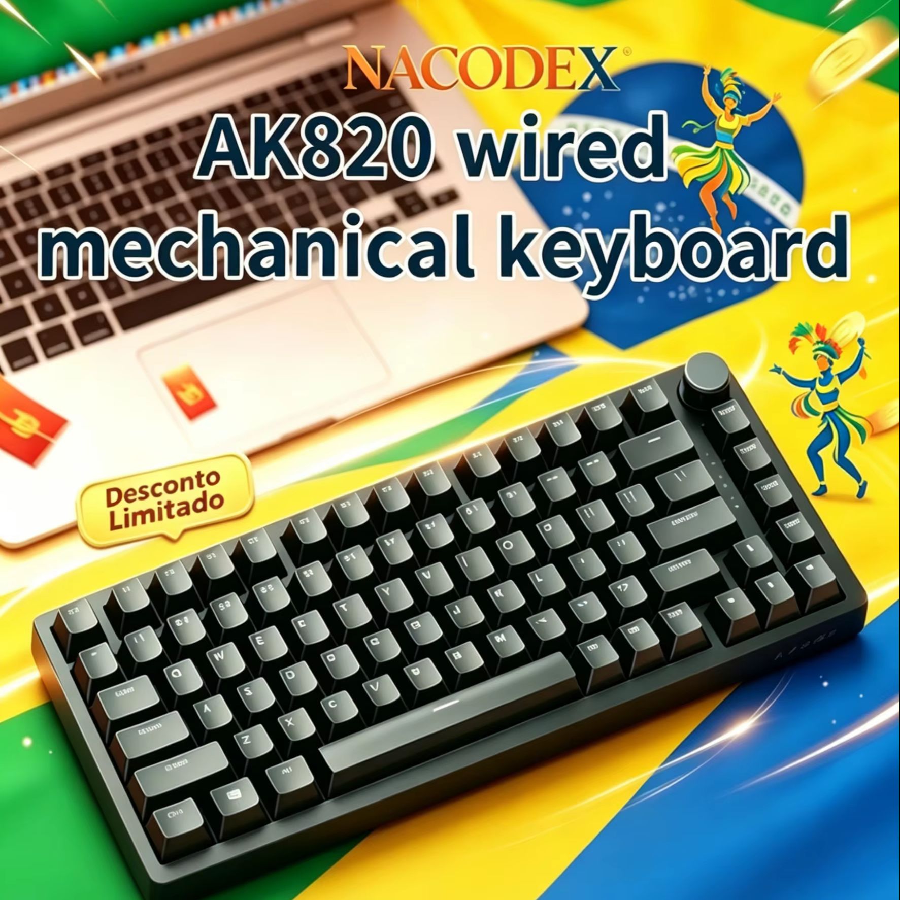 Gaming Keyboard E Yooso - AJAZZ AK820 คีย์บอร์ดแบบมีสายพร้อมปุ่มปรับระดับเสียงแบบหมุน ปุ่มกดแบบ Hot-Swappable สำหรับใช้งานในสำนักงานและที่บ้าน
